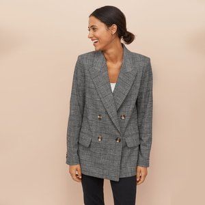 H&M Double-breasted Black / Dark Grey Plaid Blazer
